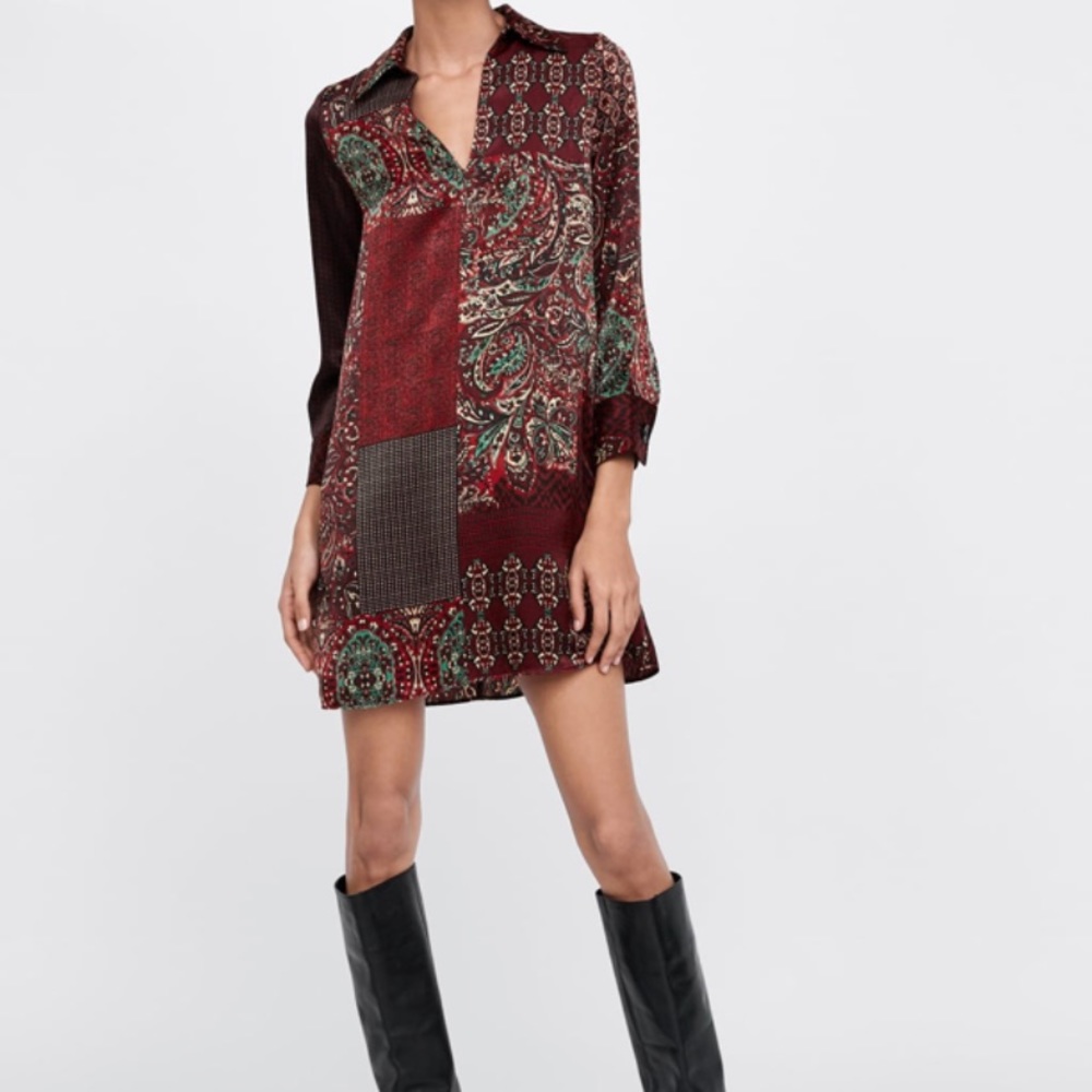 NTW Zara Patchwork Print Dress Sz Med